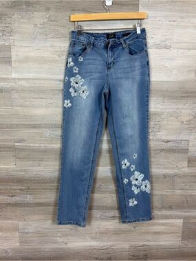 Earl Jean Embroidered Floral Boyfriend Jeans - Size 12